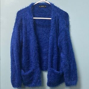 Blue Knit Cardigan Sweater